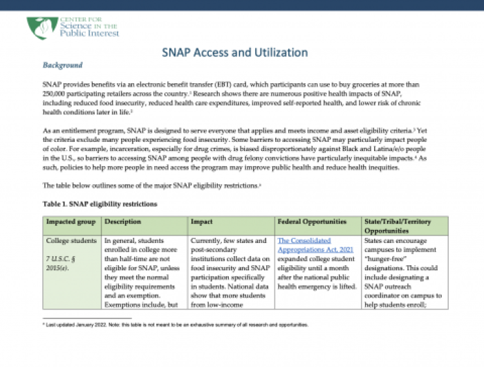 A screenshot of the SNAP Access and Utilization page